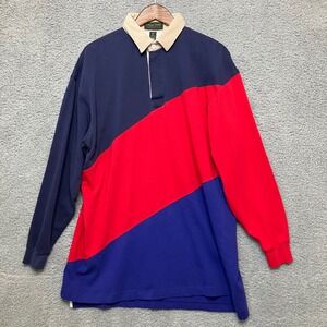 VTG CrossCreek Classic Shirt Men XL Rugby Corduroy Collar Long Sleeve Colorblock